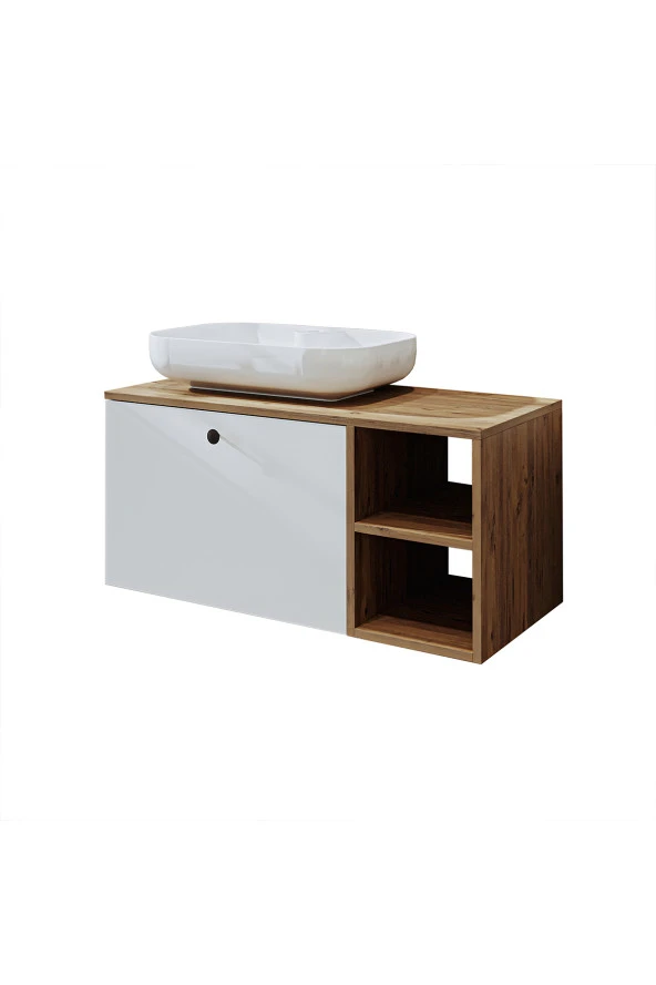 ROOMART Ayaksız Lavabolu Mdf 95 Cm Çekmeceli Lotus Oval Lavabolu Banyo Dolabı - Resim 4