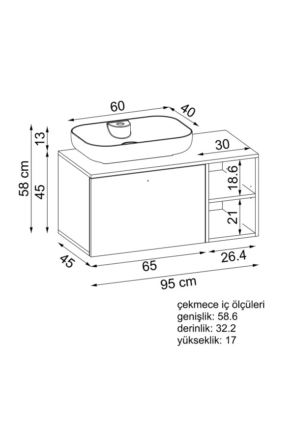 ROOMART Ayaksız Lavabolu Mdf 95 Cm Çekmeceli Lotus Oval Lavabolu Banyo Dolabı - Resim 2