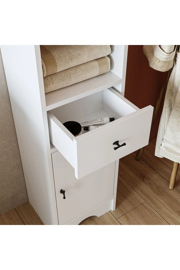 ROOMART Oval Lavabolu Mat Beyaz Mdf 100 Cm Çekmeceli Banyo Dolabı + Aynalı Üst Dolabı + Boy Dolabı - Resim 7