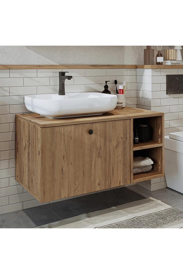 ROOMART Ayaksız Lavabolu Mdf 95 Cm Çekmeceli Lotus Oval Lavabolu Banyo Dolabı - Resim 5