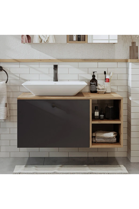 ROOMART Ayaksız Lavabolu Mdf 95 Cm Çekmeceli Banyo Dolabı - 3