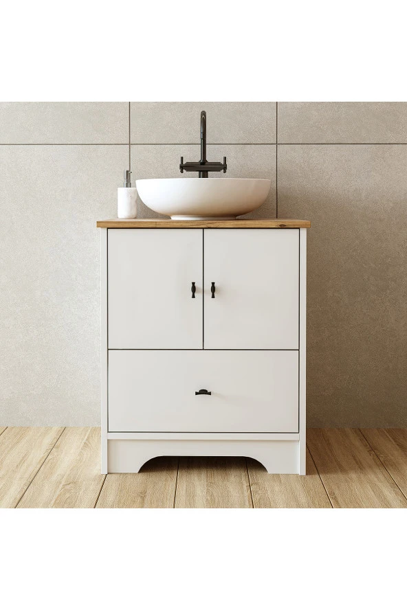 ROOMART Ayaklı 2 Kapaklı Lavabolu Mdflam 60 cm Banyo Dolab