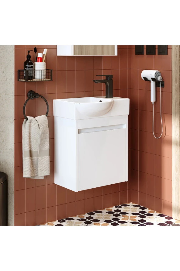 ROOMART Ayaksız Tek Kapaklı Sağ Lavabolu 46 Cm Banyo Alt Dolabı