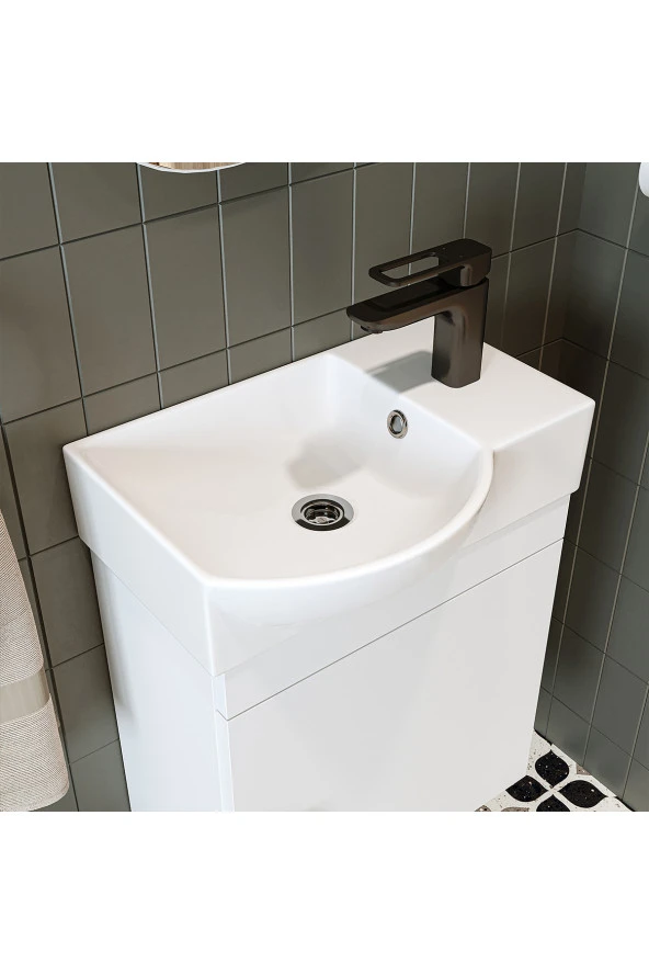 ROOMART Ayaksız Tek Kapaklı Sağ Lavabolu 46 Cm Banyo Alt Dolabı - 3