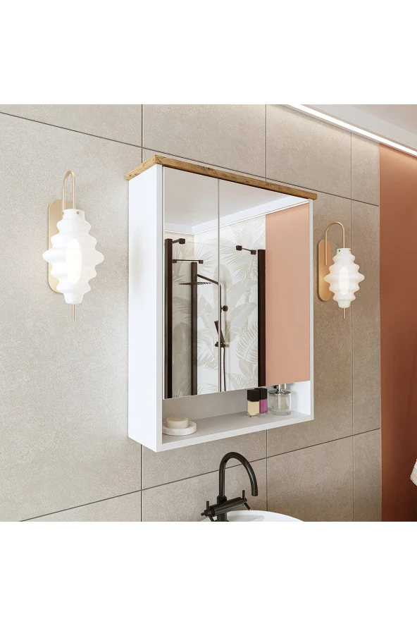 ROOMART Banos Banyo Kulpsuz 2 Kapaklı Mat Beyaz Mdf 62 Cm Aynalı Banyo Üst Dolabı - 7
