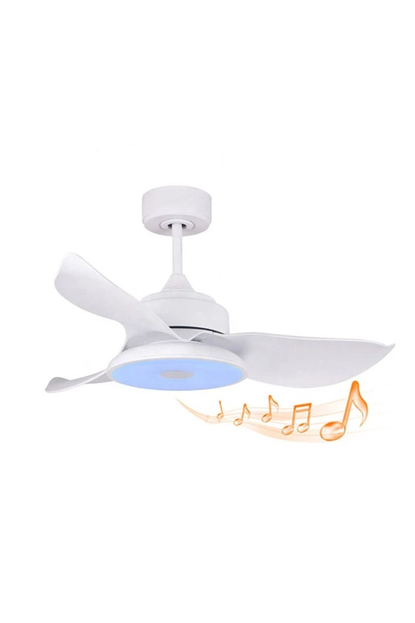 Alsanfan Melodi Beyaz Bluetooth Hoparlör Rgb Led Aydınlatmalı Tavan Vantilatörü 91Cm