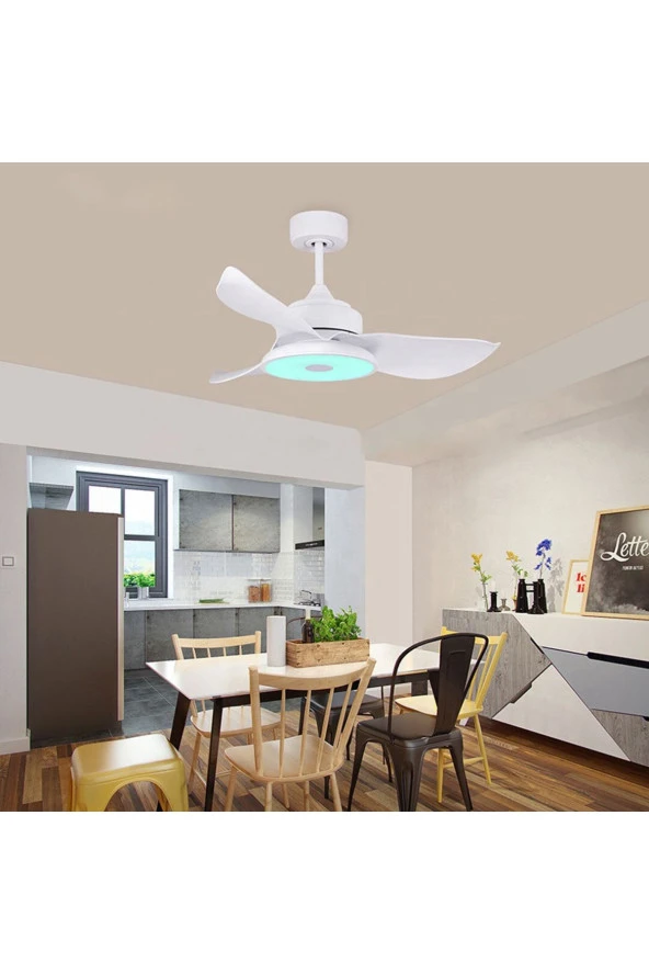 Alsanfan Melodi Beyaz Bluetooth Hoparlör Rgb Led Aydınlatmalı Tavan Vantilatörü 91Cm - 4