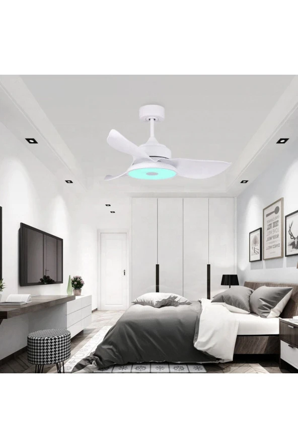 Alsanfan Melodi Beyaz Bluetooth Hoparlör Rgb Led Aydınlatmalı Tavan Vantilatörü 91Cm - 5