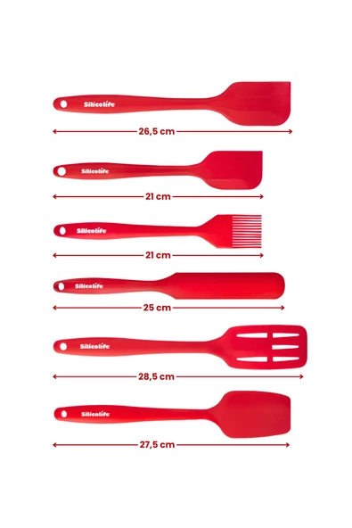 Silikon Mutfak Seti 6lı, Isıya Dayanıklı Yanmaz Yapışmaz Silikon Spatula Seti 6 Parça Kırmızı - 4