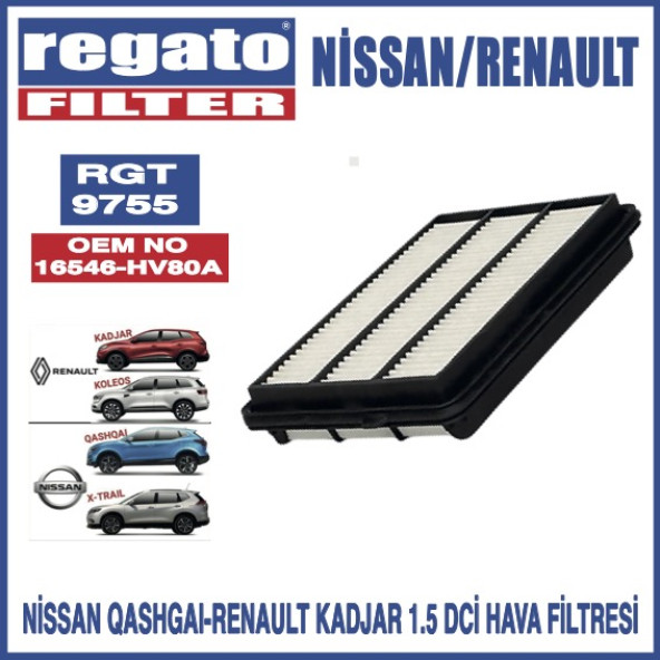 Regato Nissan Qashgai Renault Kadar-Koleos 1.5 Dci Hava Filtresi