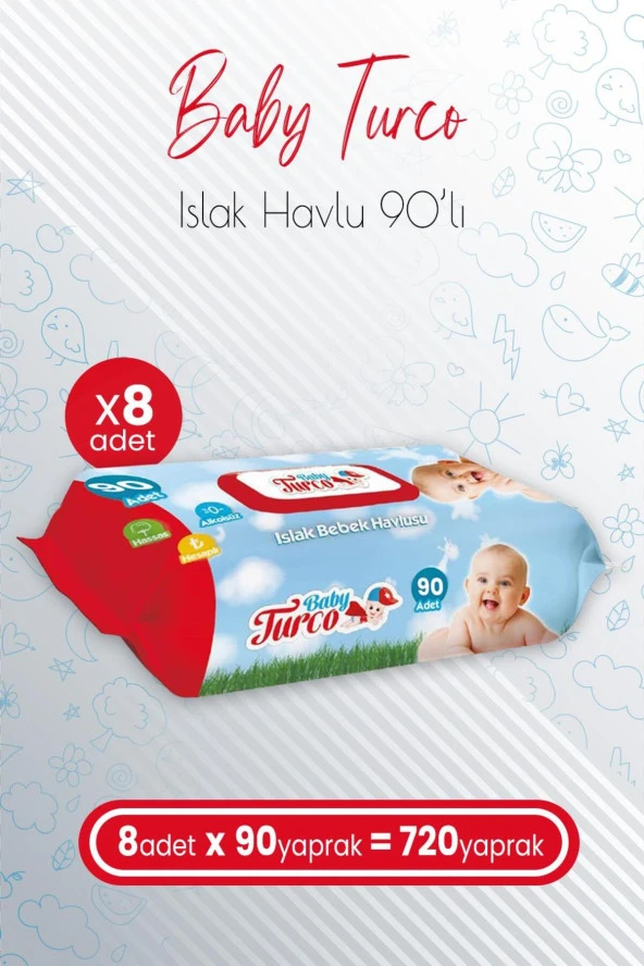 BABY TURCO Islak Bebek Havlusu 90' Lı X 8 Adet (720 Yaprak)