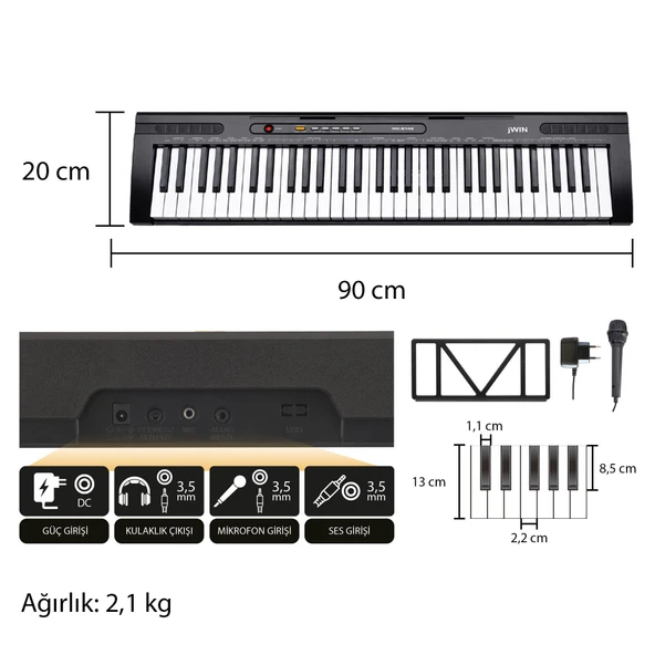 Jwin MK-6146 61 Tuşlu Elektronik Org (Etiket. Mikrofon ve Adaptör Hediye) - Siyah - 2