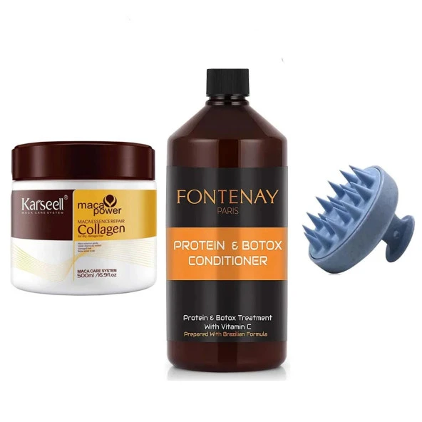 Fontenay Karseell Collagen Saç Maskesi + Protein&Botox Saç Kremi + Saç MasajTarağı M. 3'Lü Set