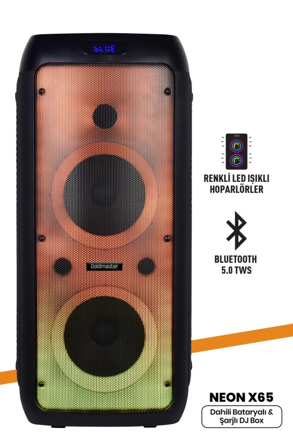 GOLDMASTER X65 TAŞINABİLİR IŞIKLI NEON DJ BOX SES SİSTEMİ BATARYALI