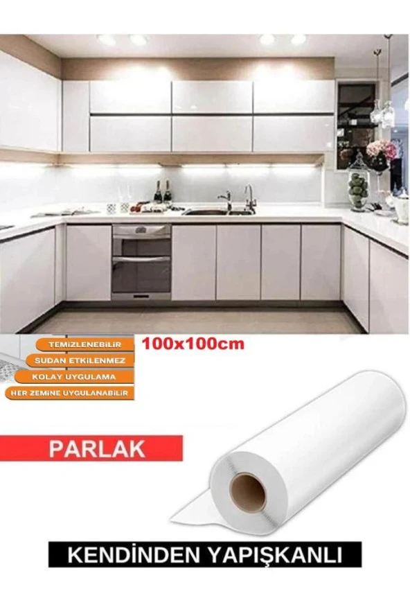 Renkli Duvarlar Parlak Beyaz 100x100cm Yapışkanlı Folyo Mutfak Dolap Ve Mobilya Kaplama Folyosu