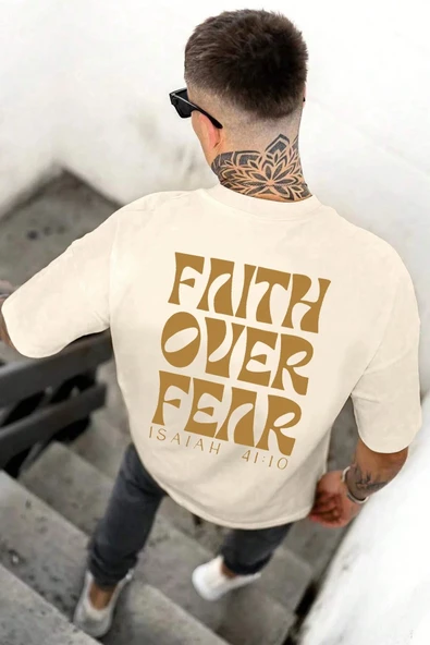 Erkek Fear Baskılı Oversize Tshirt