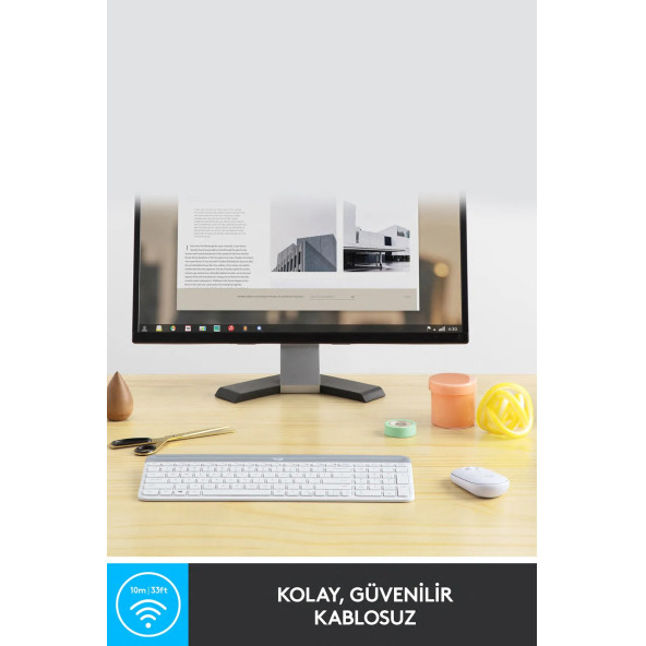 logitech MK470 Kablosuz İnce Türkçe Klavye Mouse Seti - Beyaz - 3