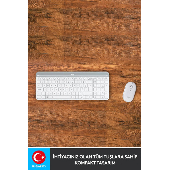 logitech MK470 Kablosuz İnce Türkçe Klavye Mouse Seti - Beyaz - 5