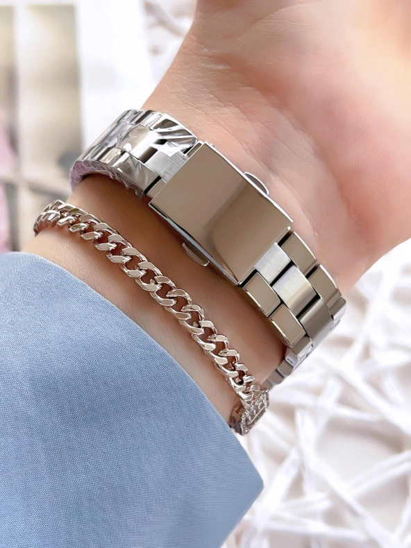 Ferro Gümüş Renk Takvimli Renk Kararmaz Renk Atmaz 3 Atm  Özel Tasarım Kadın Kol Saati EFL21295A - Resim 3