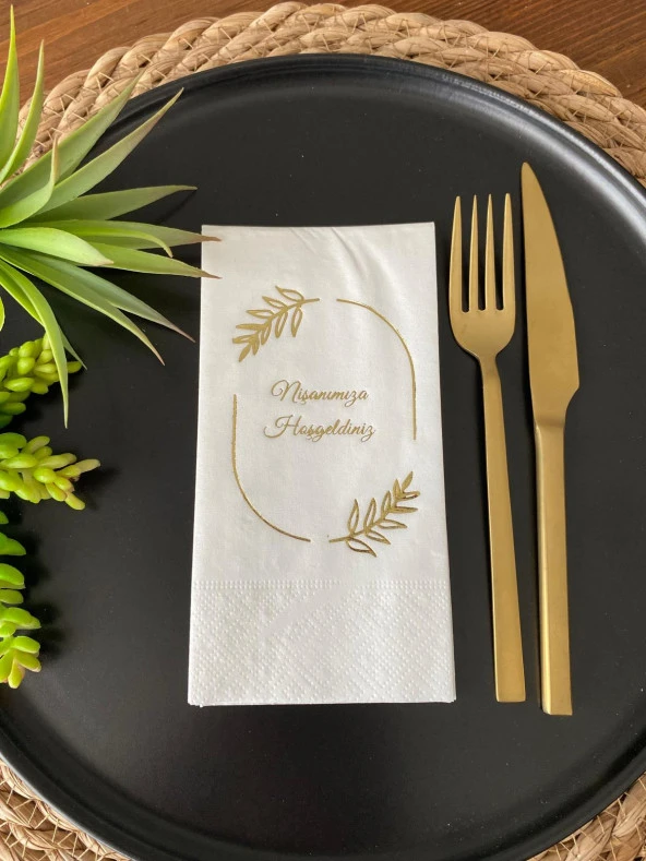 Gold Yaldızlı Beyaz Çerçeveli Nişanımıza Hoşgeldiniz Peçete 16 Adet ürün görseli 1