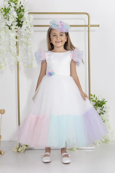 Minimony 5-9 Yaş Kız Çocuk Unicorn Kostüm Elbise Bayramlık Mezuniyet Balo Abiye Gelinlik 5503 - 4