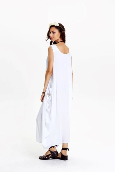 Kayık Yaka Düğme Detaylı Cepli Günlük Elbise - 4