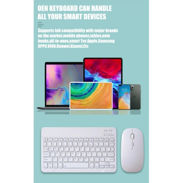 QASUL Tüm Cihazlara Uyumlu Akıllı Taşınabilir Şarj Edilebilir Kablosuz Bluetooth Klavye ve Mause Seti - 2