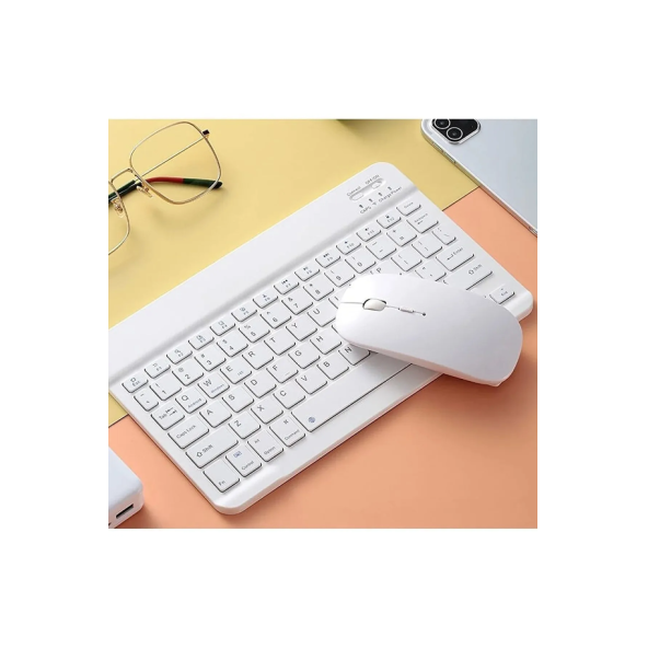 QASUL Tüm Cihazlara Uyumlu Akıllı Taşınabilir Şarj Edilebilir Kablosuz Bluetooth Klavye ve Mause Seti - 3