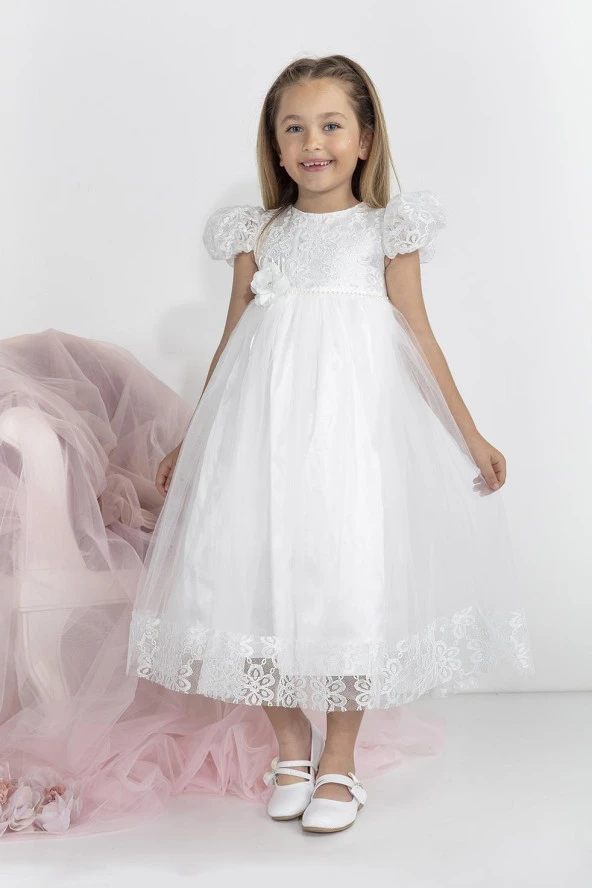 Minimony 5-9 Yaş Karpuz Kol Kız Çocuk Elbise Bayramlık Mezuniyet Balo Abiye Gelinlik 5001