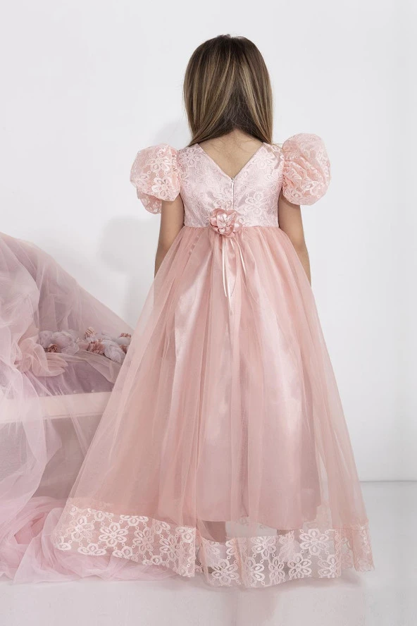 Minimony 5-9 Yaş Karpuz Kol Kız Çocuk Elbise Bayramlık Mezuniyet Balo Abiye Gelinlik 5001 - 8