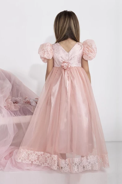 Minimony 5-9 Yaş Karpuz Kol Kız Çocuk Elbise Bayramlık Mezuniyet Balo Abiye Gelinlik 5001 - 8