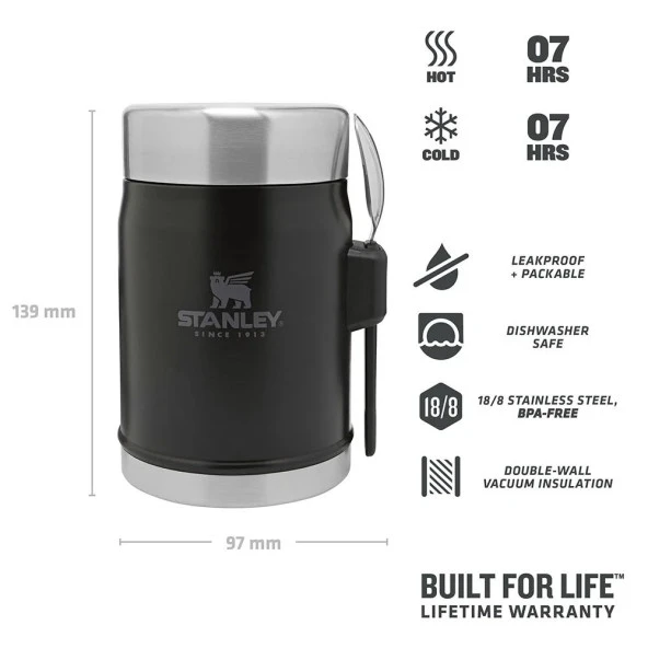 Stanley Klasik Paslanmaz Çelik Yemek Termosu Kaşıklı 0,40 LT - Matte Black Pebble - 4