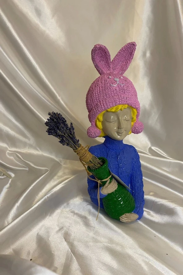 Poli Çiçek Tutatn Kadın Biblo El İşi Hand Made - Resim 2