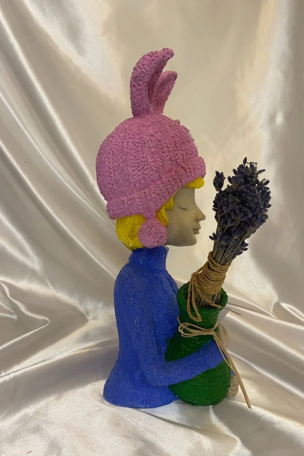 Poli Çiçek Tutatn Kadın Biblo El İşi Hand Made - Resim 3