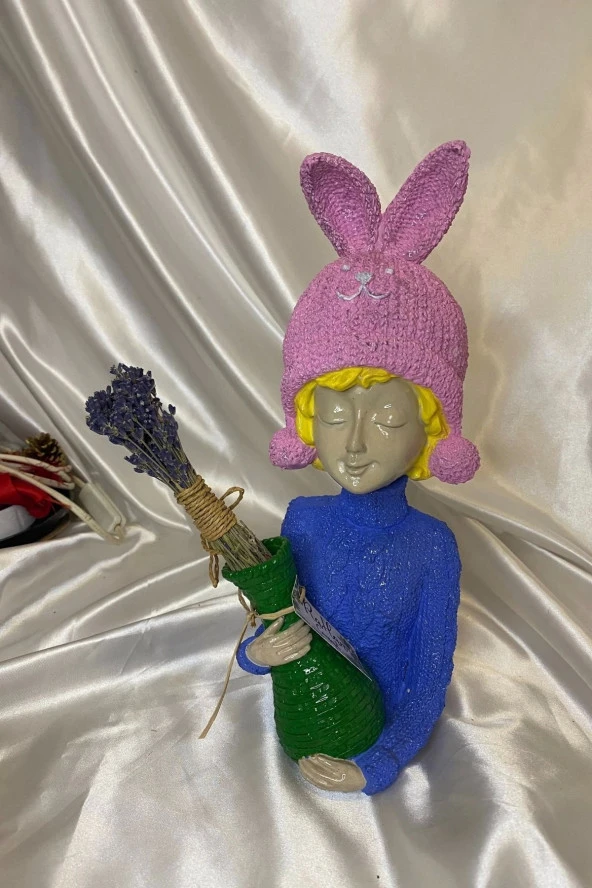 Poli Çiçek Tutatn Kadın Biblo El İşi Hand Made - Resim 4