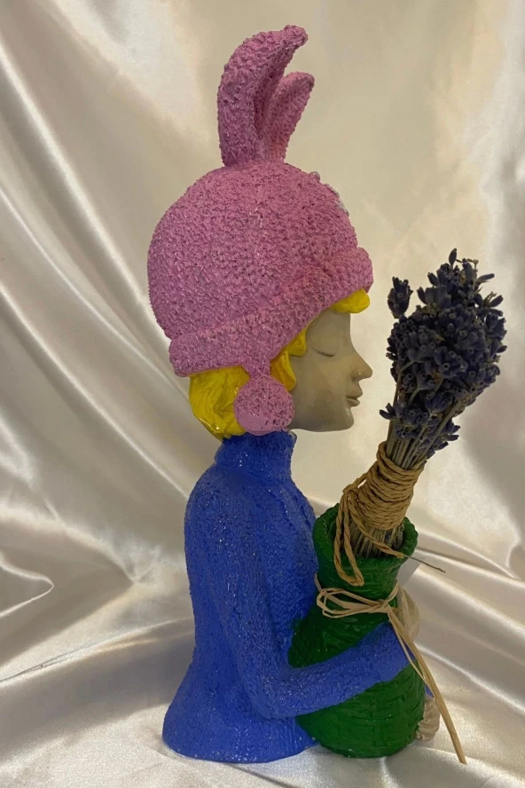 Poli Çiçek Tutatn Kadın Biblo El İşi Hand Made - Resim 5