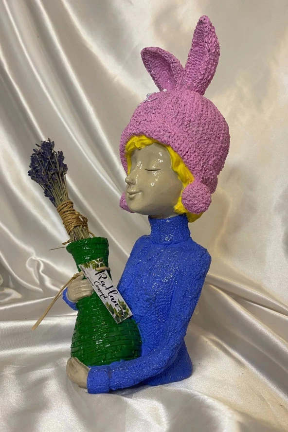 Poli Çiçek Tutatn Kadın Biblo El İşi Hand Made - Resim 6