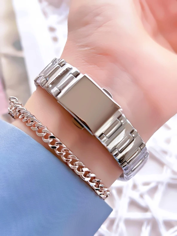 Ferro Gümüş Renk Kararmaz Renk Atmaz 3 Atm Su Geçirmez Özel Tasarım Kadın Kol Saati EFL21120A - Resim 3