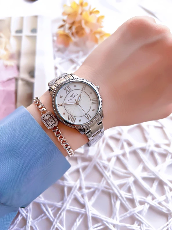 Ferro Gümüş Renk Kararmaz Renk Atmaz 3 Atm Su Geçirmez Özel Tasarım Kadın Kol Saati EFL21925A - Resim 2