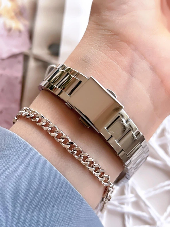 Ferro Gümüş Renk Kararmaz Renk Atmaz 3 Atm Su Geçirmez Özel Tasarım Kadın Kol Saati EFL21925A - Resim 3