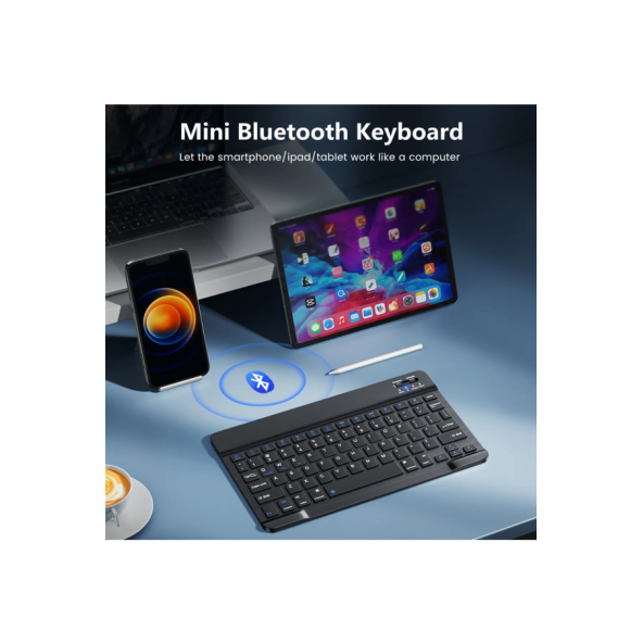 QASUL IPad Xiaomi Samsung Huawei Tablet Laptop Uyumlu Bluetooth Bağlantılı Klavye+Mouse Set
