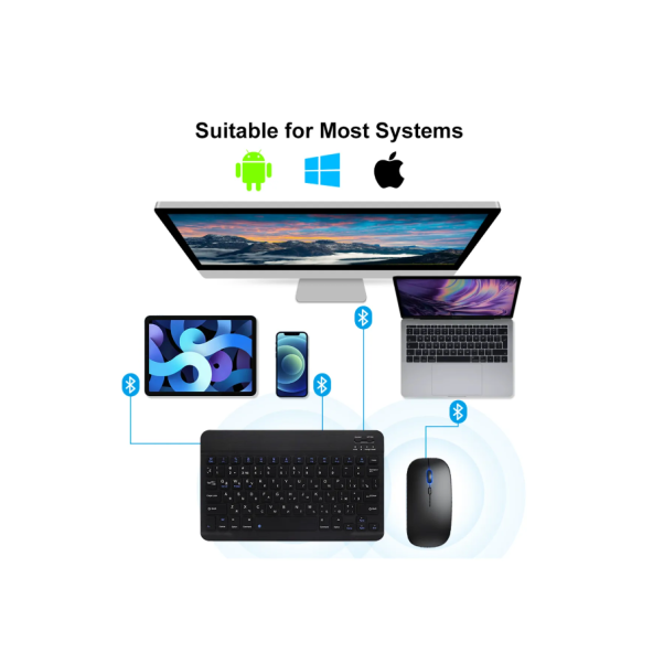QASUL IPad Xiaomi Samsung Huawei Tablet Laptop Uyumlu Bluetooth Bağlantılı Klavye+Mouse Set - 3