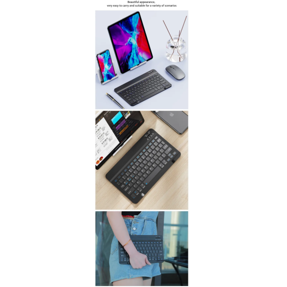 QASUL IPad Xiaomi Samsung Huawei Tablet Laptop Uyumlu Bluetooth Bağlantılı Klavye+Mouse Set - 5