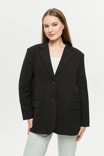 Siyah Oversize Dokuma Blazer Ceket - 2