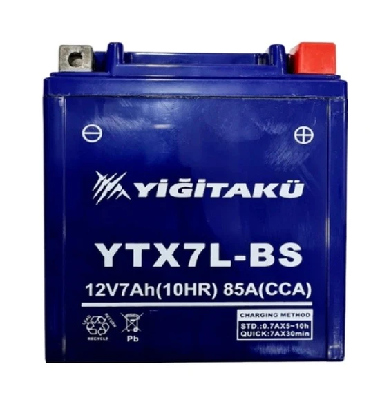 YİĞİT 12V 7A  YTX7L 7 YÜKSEK MOTOSİKLET AKÜSÜ EBATLAR: 113 x 70 x 132mm