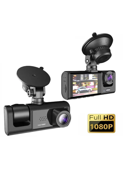 DV300 Yeni 3 Kameralı Araç İçi Kayıt Kamerası Trafik Recorder 2 İnç IPS Ekran Full HD 1080p