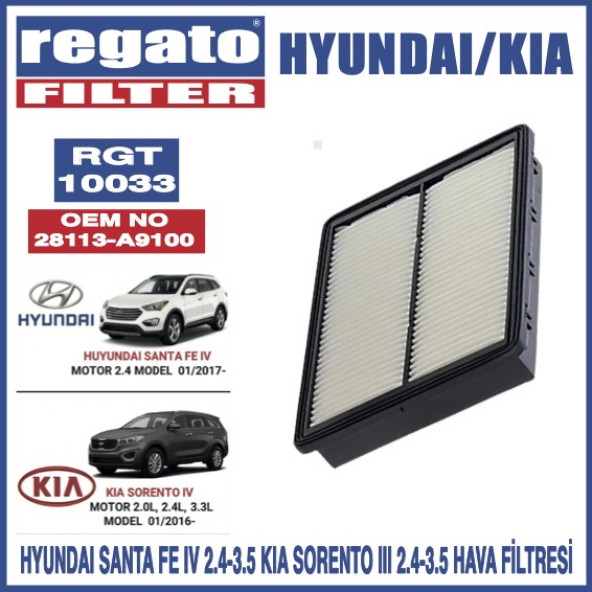 Regato Hyundai Santafe Iv - Kia Sorento 2.4-3.5 Hava Filtresi