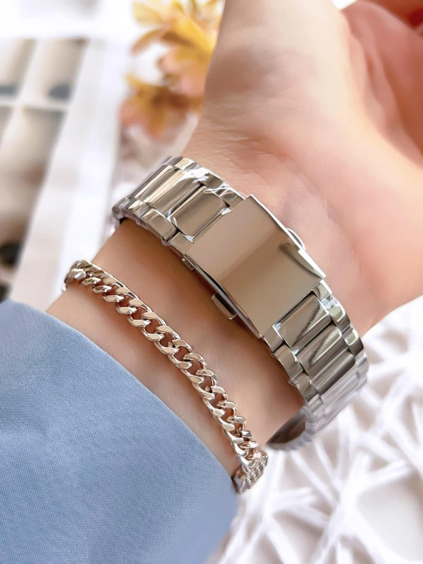 Ferro Gümüş Renk Kararmaz Renk Atmaz 3 Atm Su Geçirmez Özel Tasarım Kadın Kol Saati EFL21261A - Resim 3