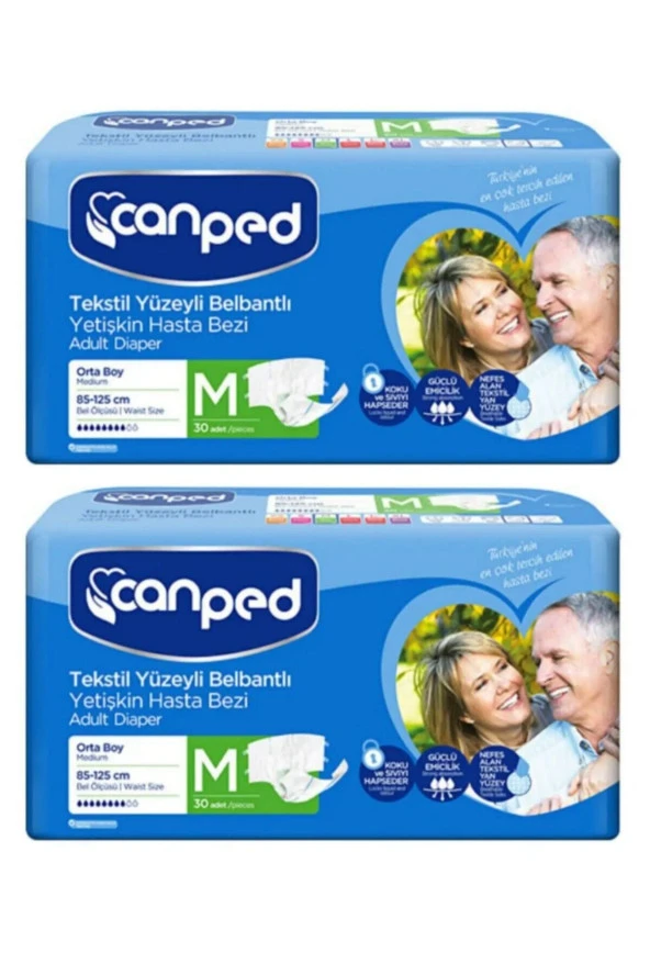 CANPED Belbantlı Medium Tekstil Hasta Bezi 30Lu 2Paket 60 Adet ürün görseli
