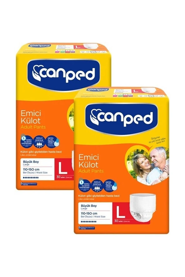 CANPED L Beden Emici Külotlu Hasta Bezi 30 Adet (2 Kutu Toplamda 60 Adet)